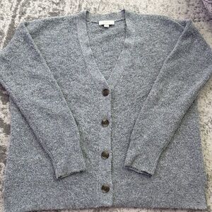 LOFT Heather Gray V-Neck Button Cardigan